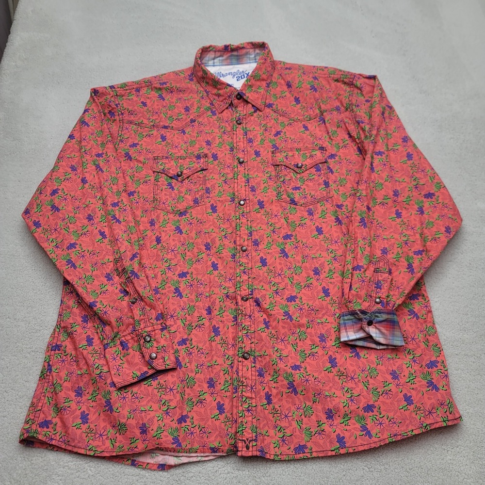 Wrangler 20X Shirt Mens 2XL Pink Pearl Snap Floral Western Dress MJ1465M